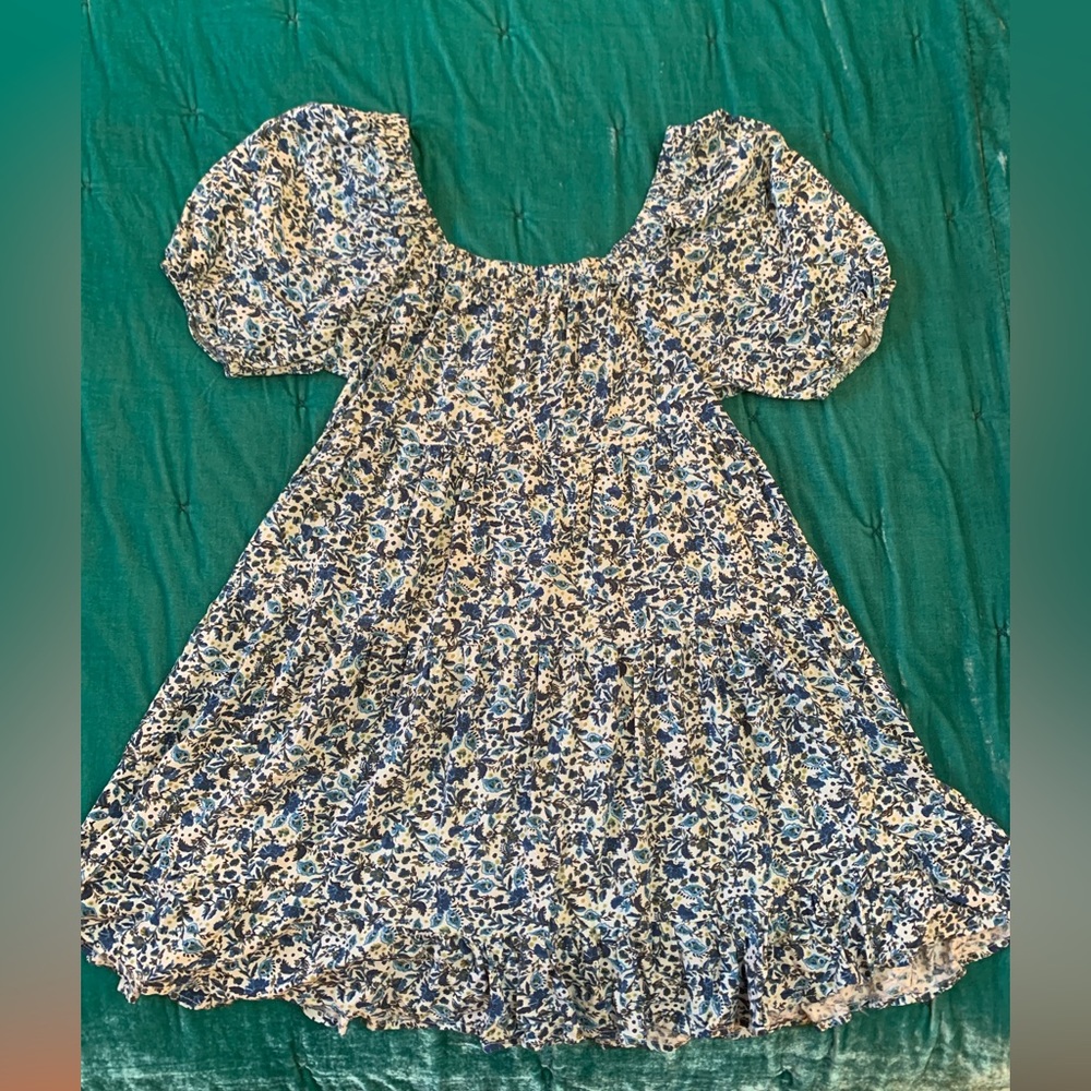 Wild Fable Puff Sleeve Blue Floral Dress M